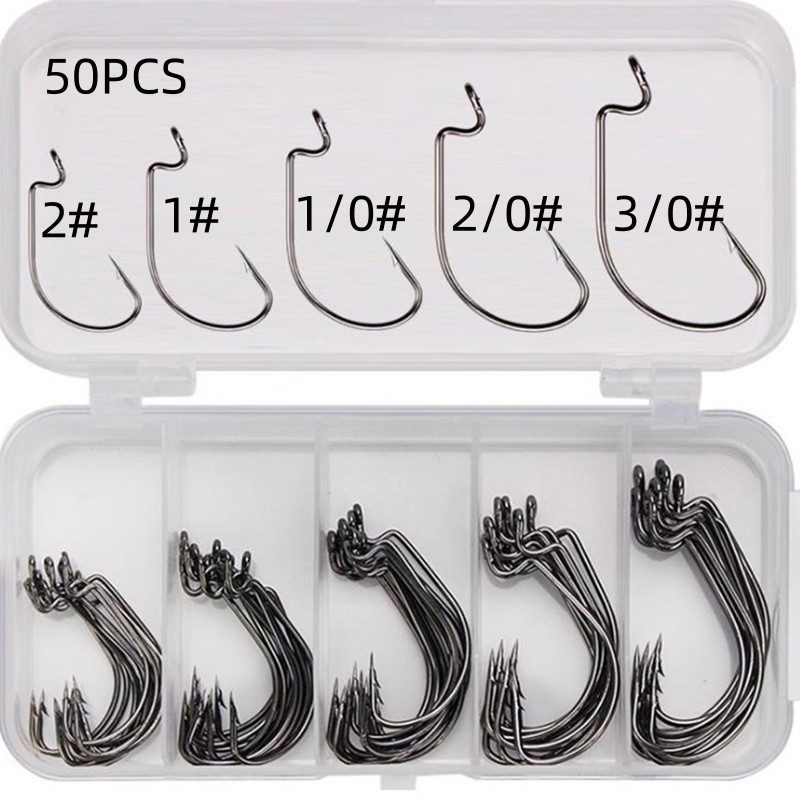 Fishing Hook Offset - 50 قطعة/صندوق خطافات صيد من الفولاذ